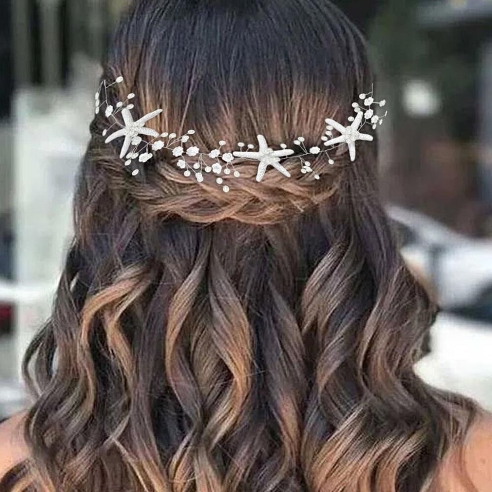 Starfish Pearl Wedding Hair Vine Beach Bridal Headpiece for Women and Girls